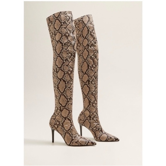 Mango Shoes - Mango Snakeskin Pattern Over-the-Knee Boots